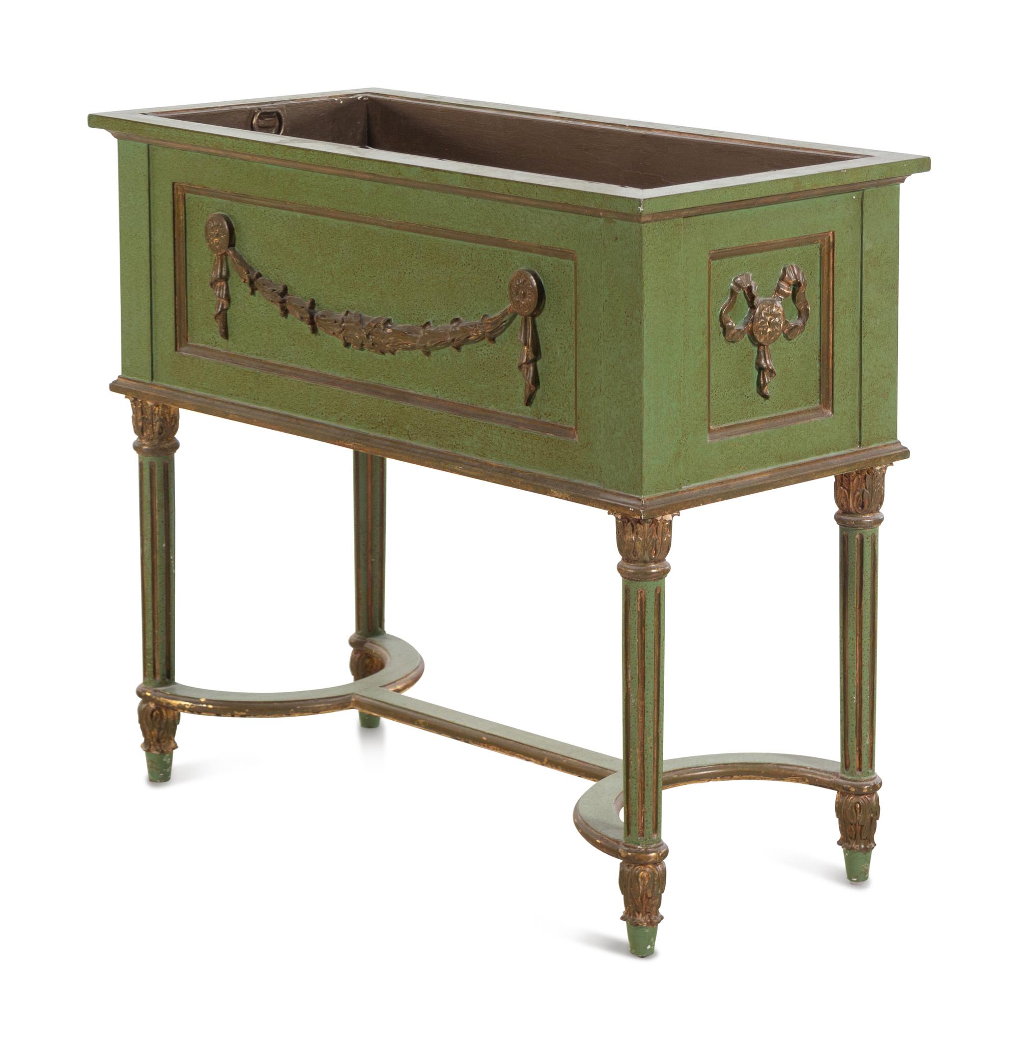 A Continental Polychrome Decorated Planter Box on Stand