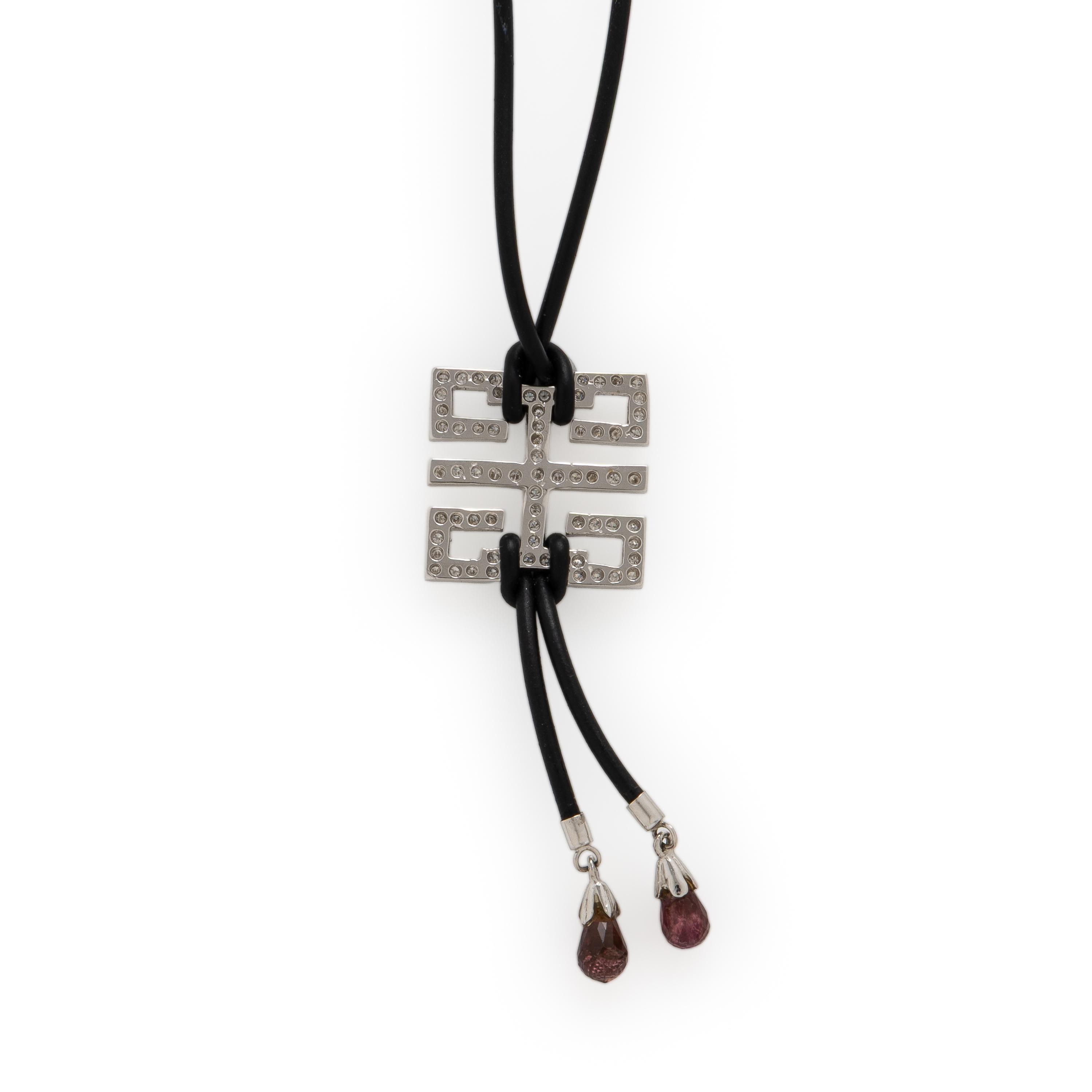 White Gold, Diamond, and Pink Tourmaline Pendant Necklace