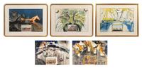 Five Prints from Currier & Ives as Interpreted by Salvador Dali (including New York Central Park Winter; American Trotting Horses No. 2; Les Fleurs et Fruits; American Yachting Scene; Fire! Fire! Fire!)