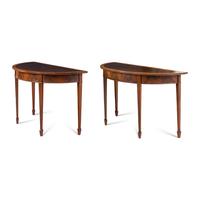 A Pair of George III Satinwood and Mahogany Demilune Console Tables