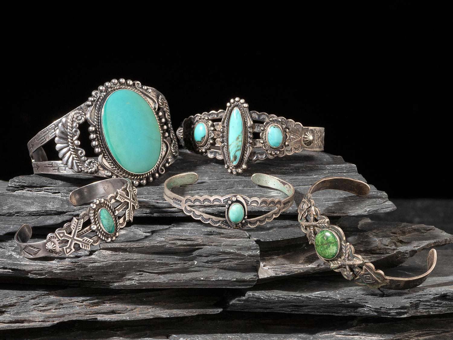 Navajo Fred Harvey Era Silver and Turquoise Cuff Bracelets