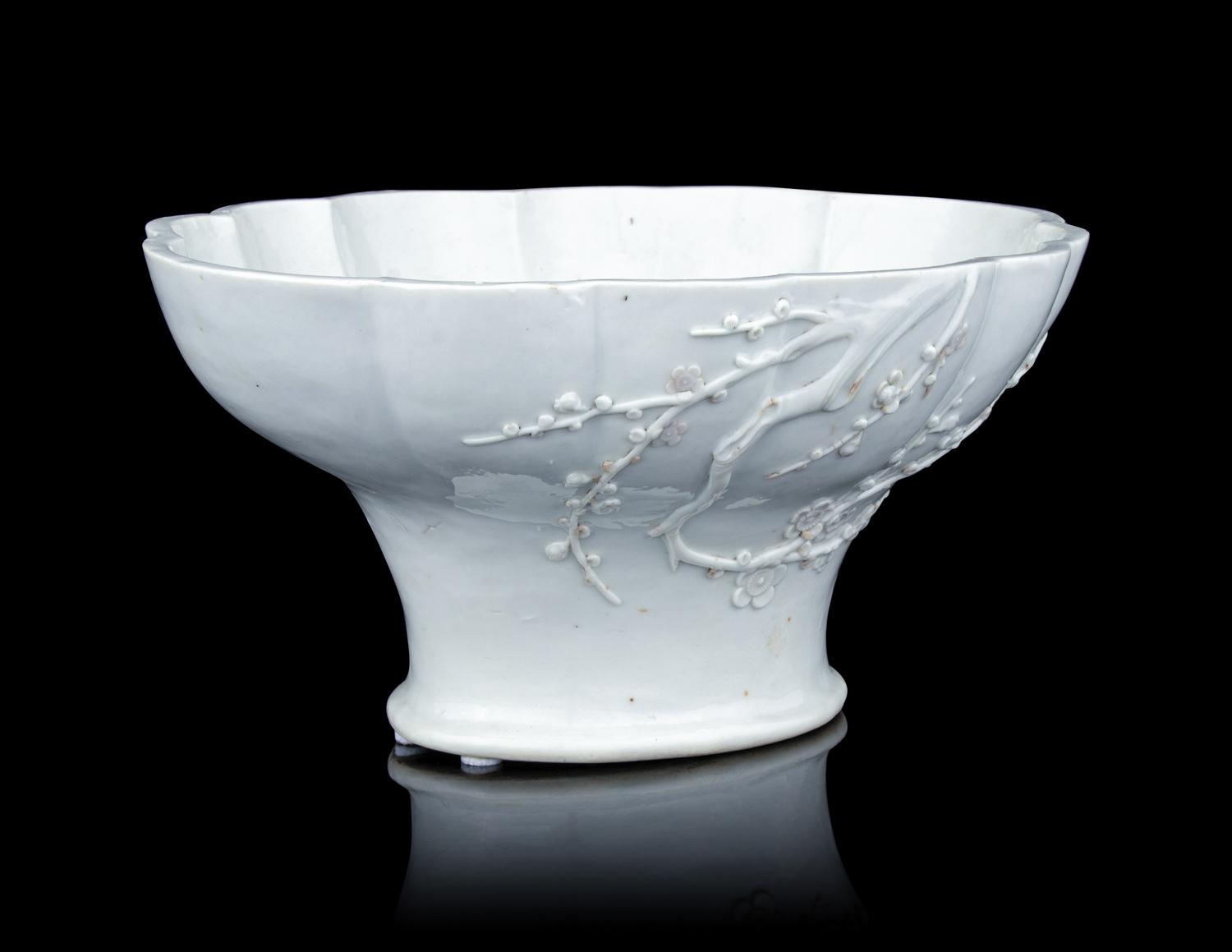 A Large and Unusual Blanc-de-Chine Porcelain Offering Bowl