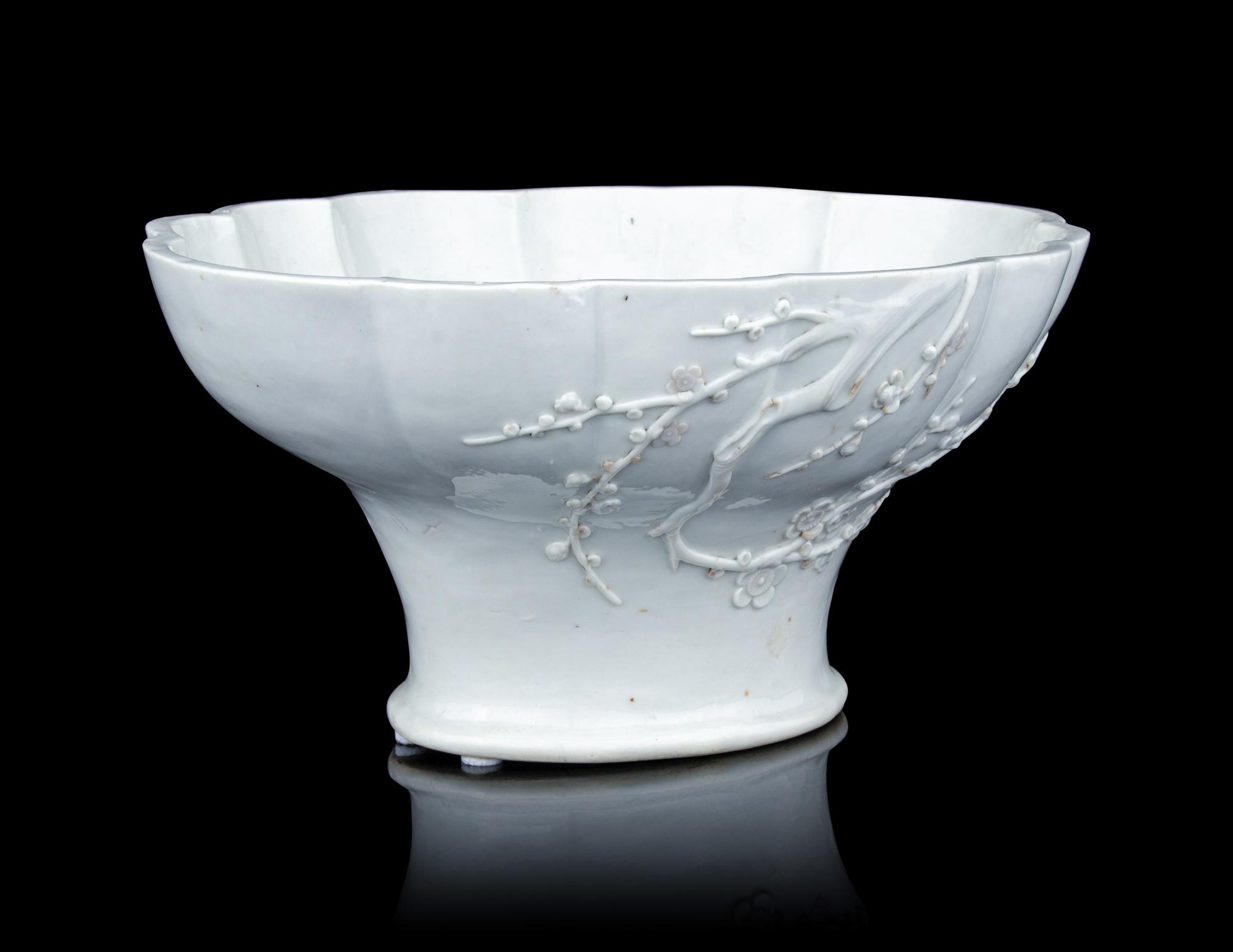 A Large and Unusual Blanc-de-Chine Porcelain Offering Bowl
