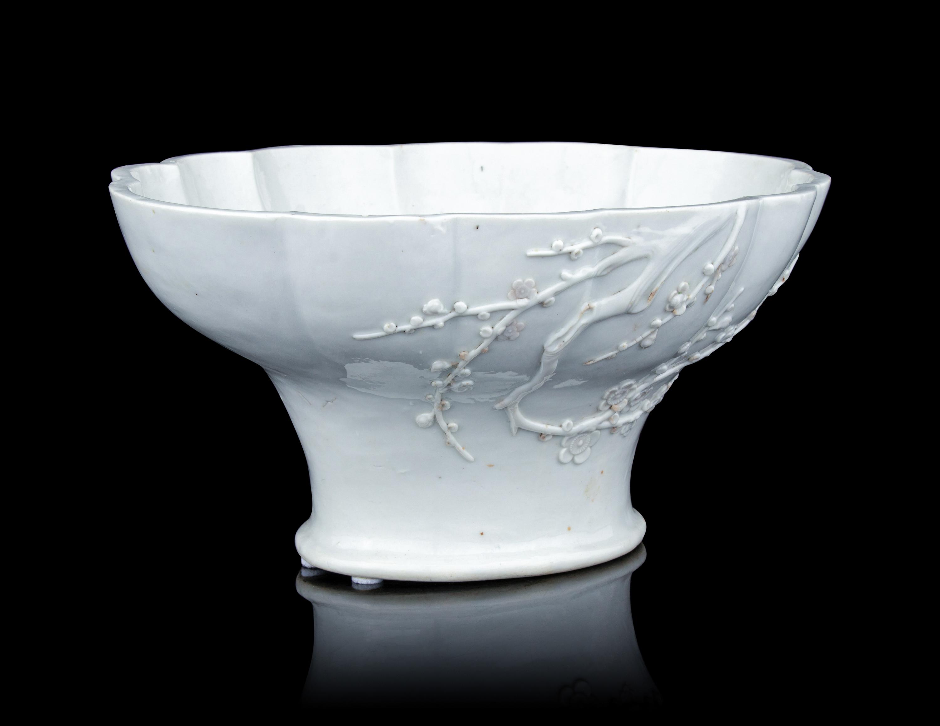 A Large and Unusual Blanc-de-Chine Porcelain Offering Bowl