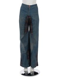 One Saint Laurent Rive Gauche Black Crepe Top and One Pair of Unlabeled Bell Bottom Denim Jeans, 1970s