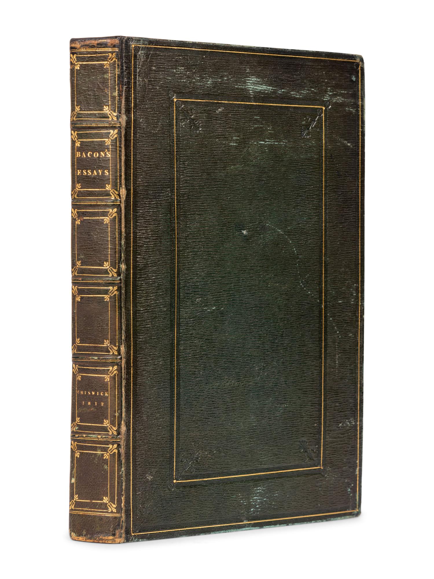 [FORE-EDGE PAINTING]. BACON, Francis, Sir (1561-1626). Essays, Moral, Economical, and Political. London: Chiswick Press for J. Carpenter, 1812.
