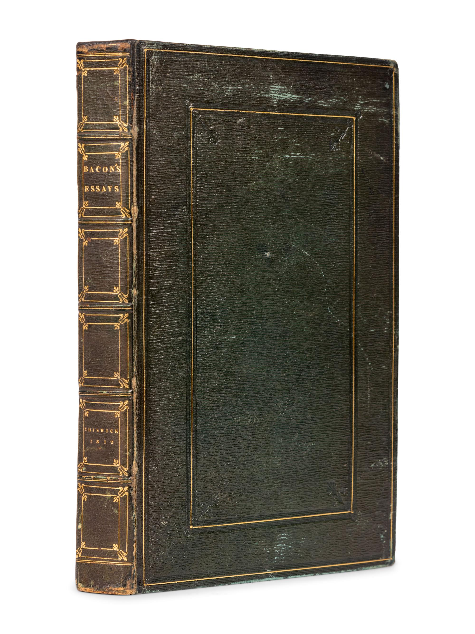 [FORE-EDGE PAINTING]. BACON, Francis, Sir (1561-1626). Essays, Moral, Economical, and Political. London: Chiswick Press for J. Carpenter, 1812.