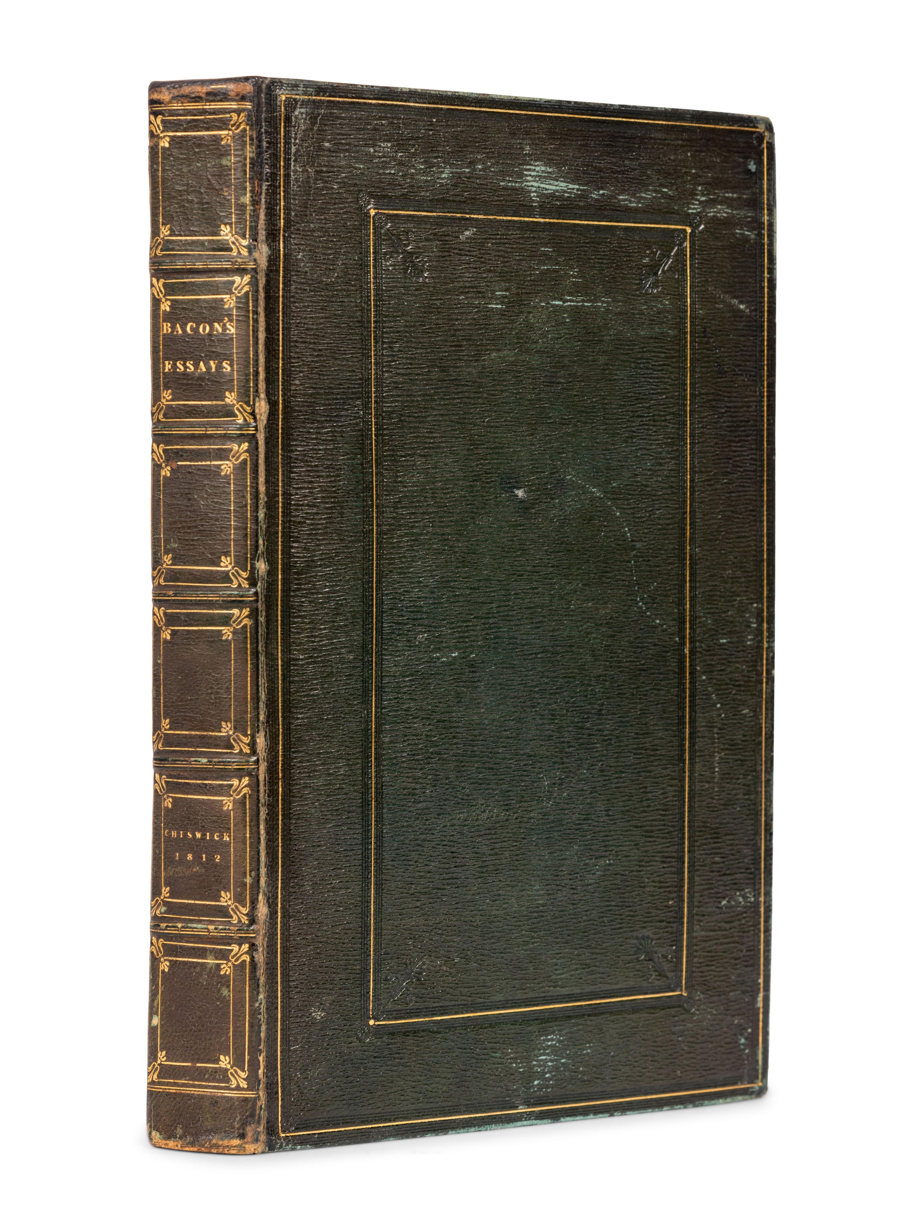 [FORE-EDGE PAINTING]. BACON, Francis, Sir (1561-1626). Essays, Moral, Economical, and Political. London: Chiswick Press for J. Carpenter, 1812.
