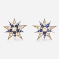 A Pair of Platinum, Sapphire, and Diamond Star Earrings