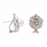 Cultured Pearl, Diamond, and White Gold Earrings