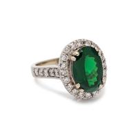 TSAVORITE GARNET AND DIAMOND RING