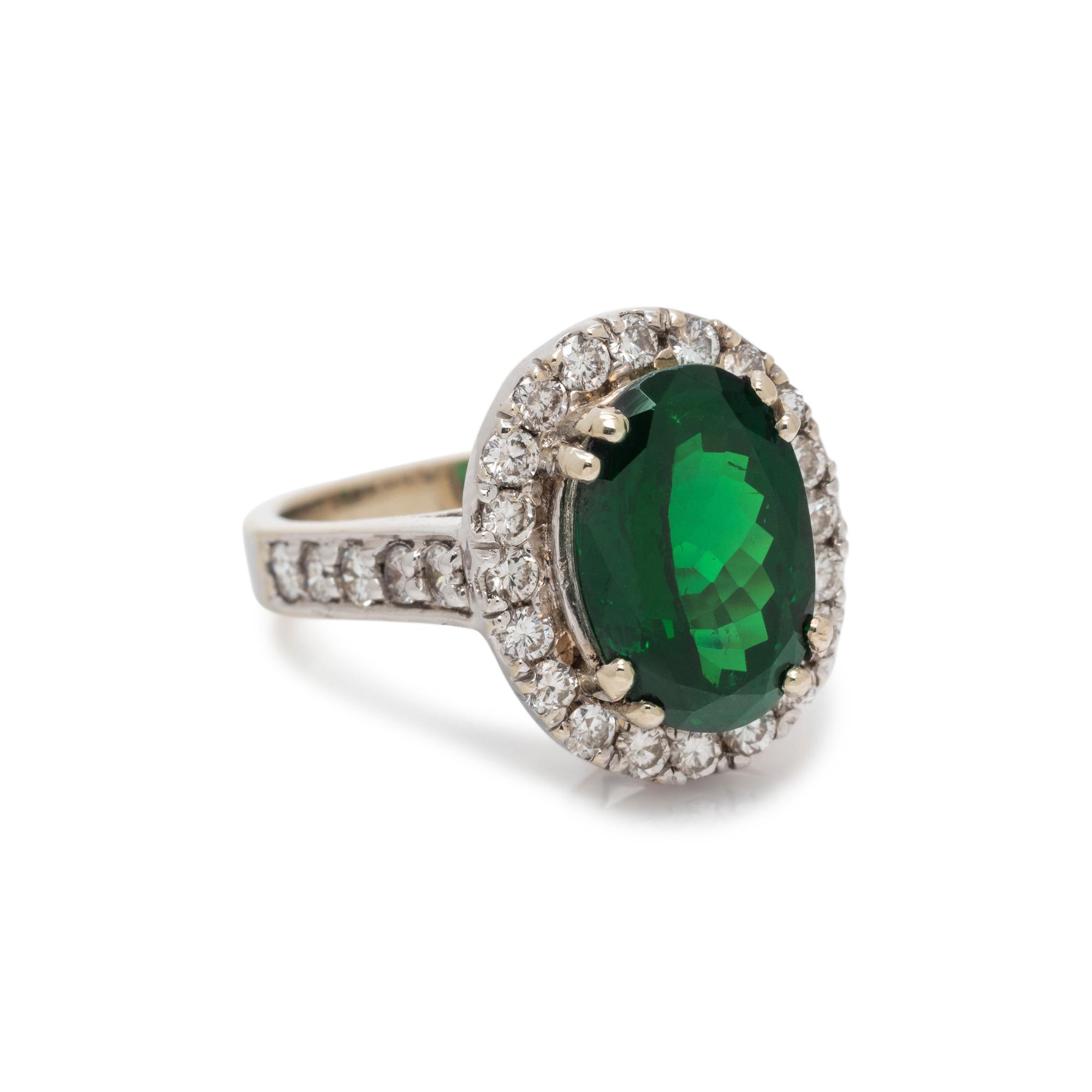 TSAVORITE GARNET AND DIAMOND RING