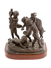 A Bronze Figural Group of Four Putti and a Goat