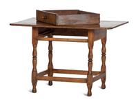 A William and Mary Pine and Maple One-Drawer Stretcher-Base Tavern Table