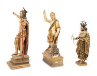 Three Continental Painted Giltwood Santos Figures