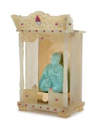 A Continental Hardstone, Gold, Gemstone and Turquoise Shrine