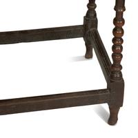 A Jacobean Style Carved Oak Writing Table and a Similar Stool with Flip Top