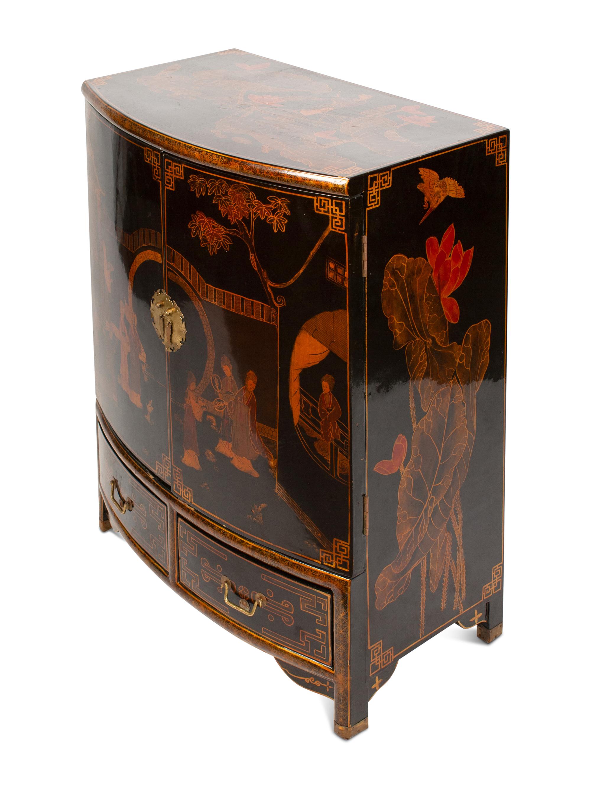 A Regency Style Black Japanned Bow-Front Cabinet