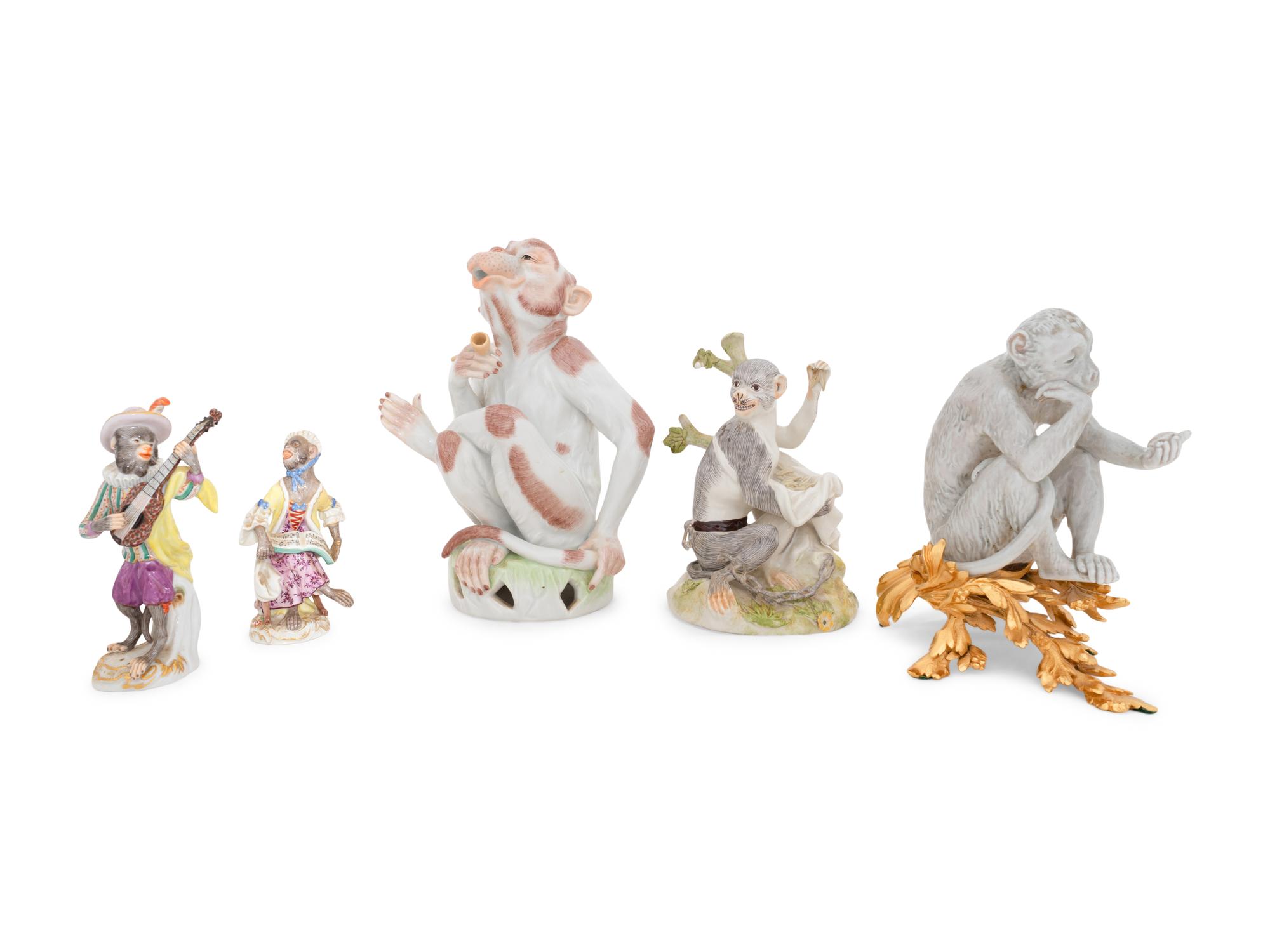 A Group of Porcelain Monkey Figures