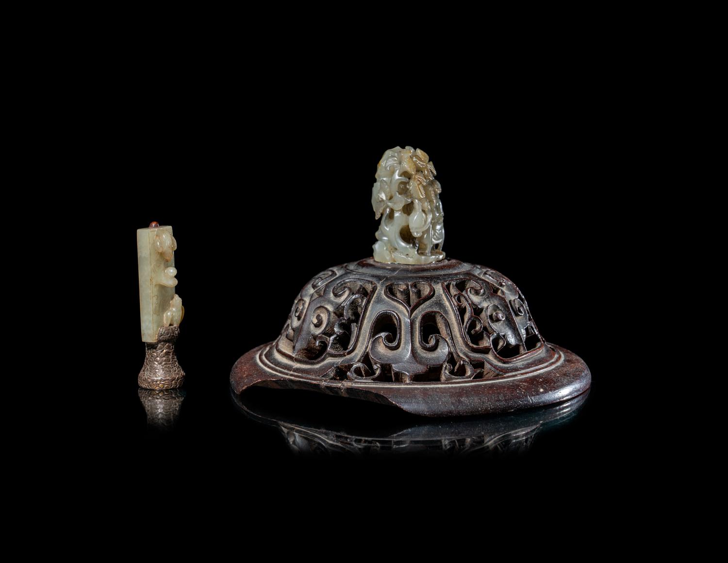 Two Chinese Carved Jade Finials