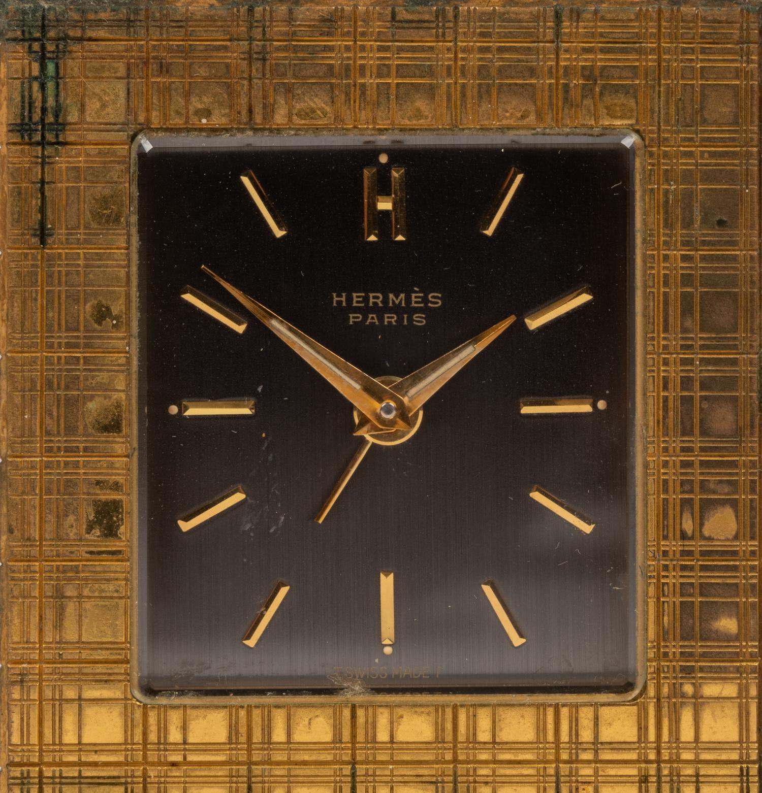 An Hermès Brass Desk Clock
