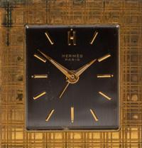 An Hermès Brass Desk Clock