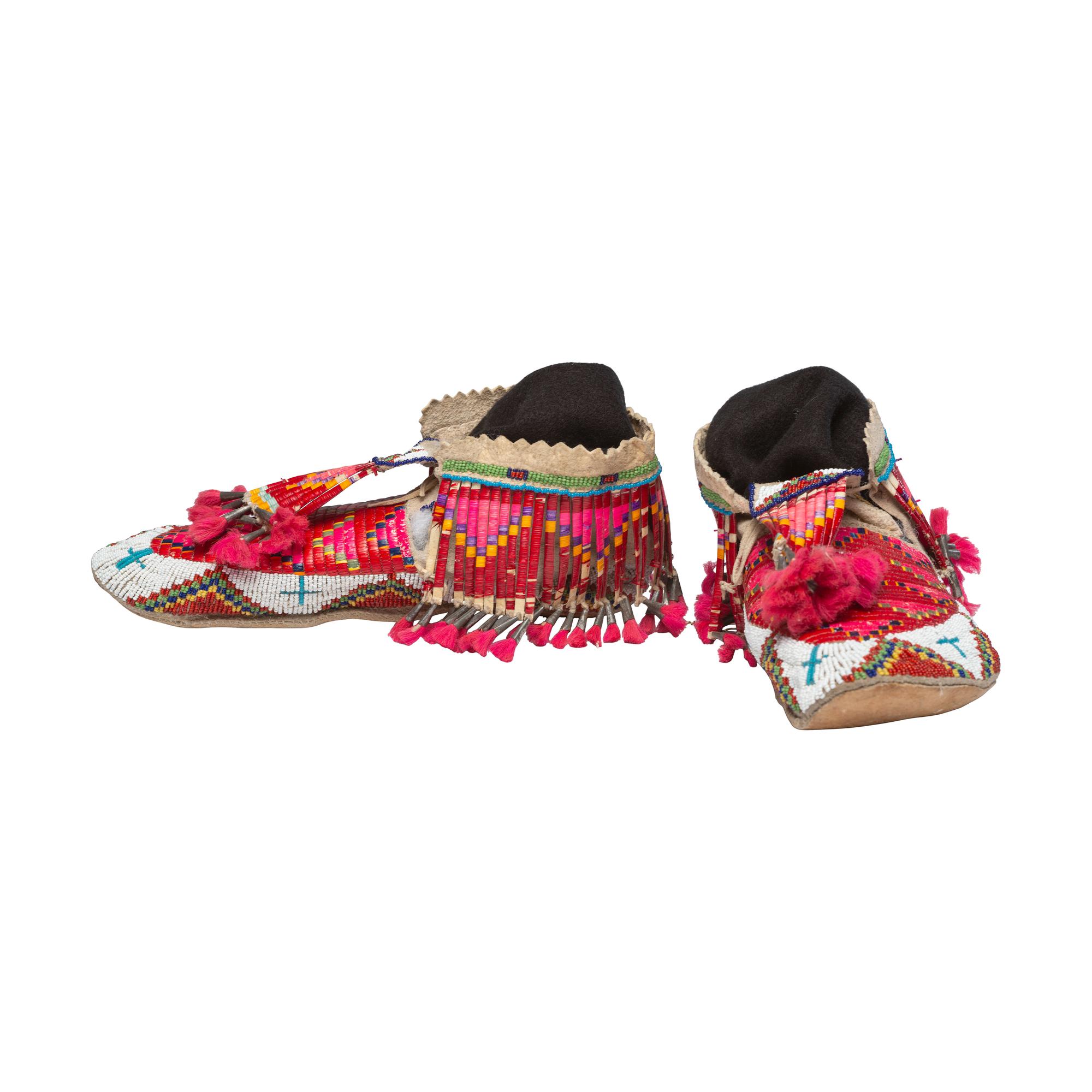 Sioux Quilled and Beaded Hide Moccasins
