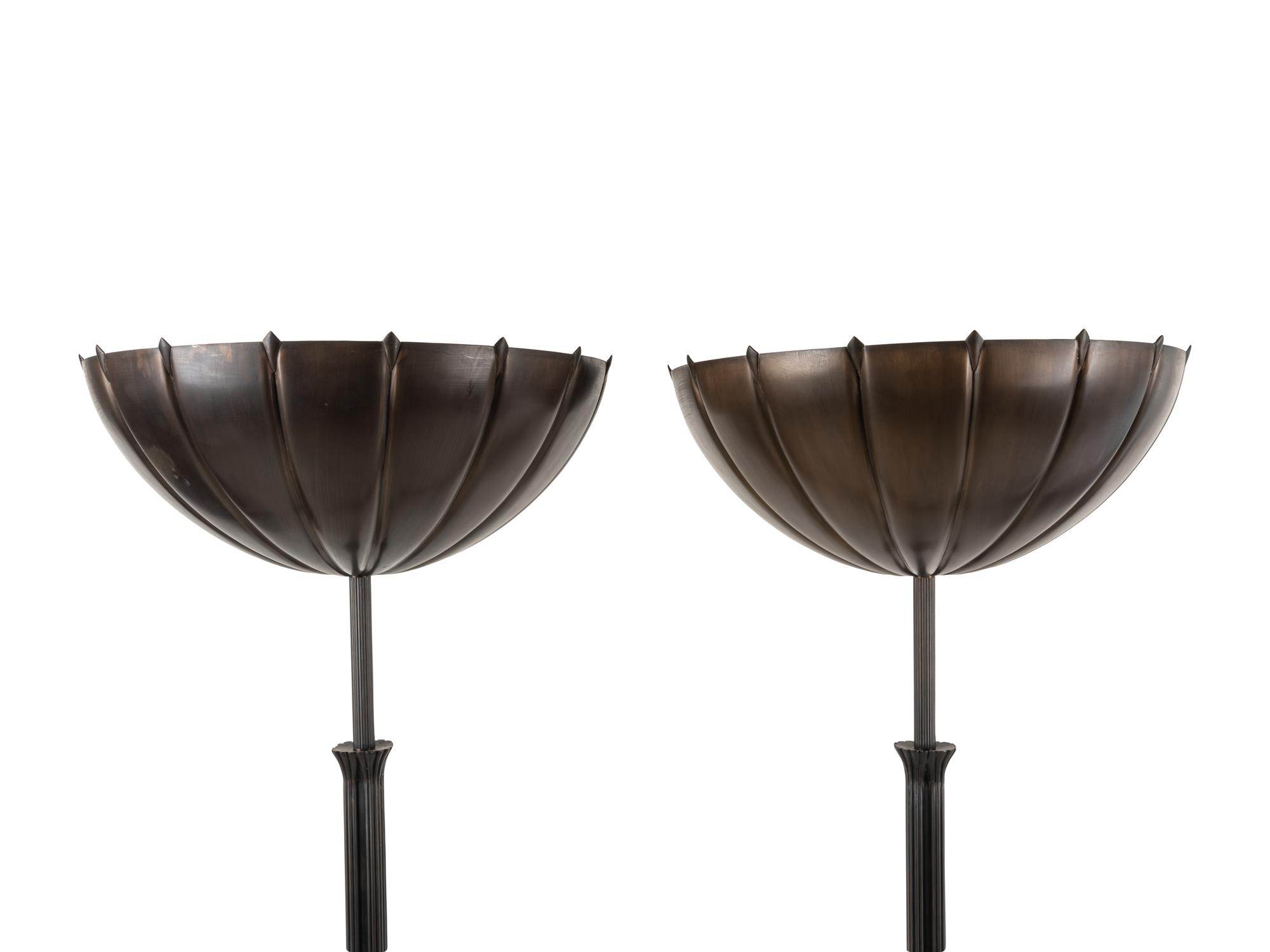 A Pair of Brass and Copper Torchères After the Design by Eliel Saarinen