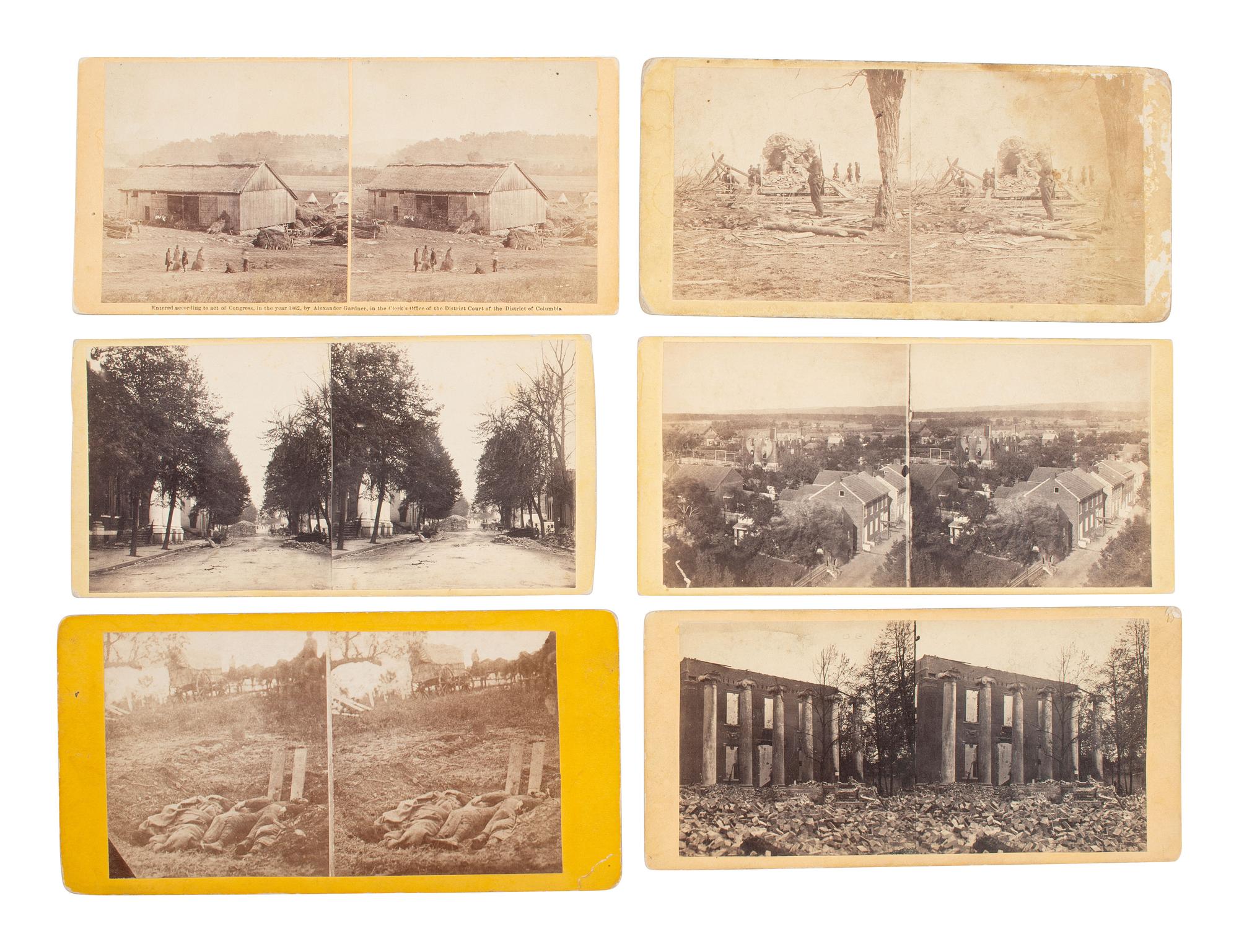 [CIVIL WAR]. A group of 12 stereoviews showing battlefield carnage incl. deceased soldiers at Antietam and Gettysburg, many by GARDNER.