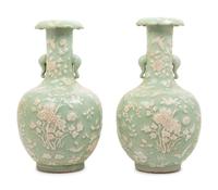 A Pair of Chinese Celadon Glazed Porcelain Vases