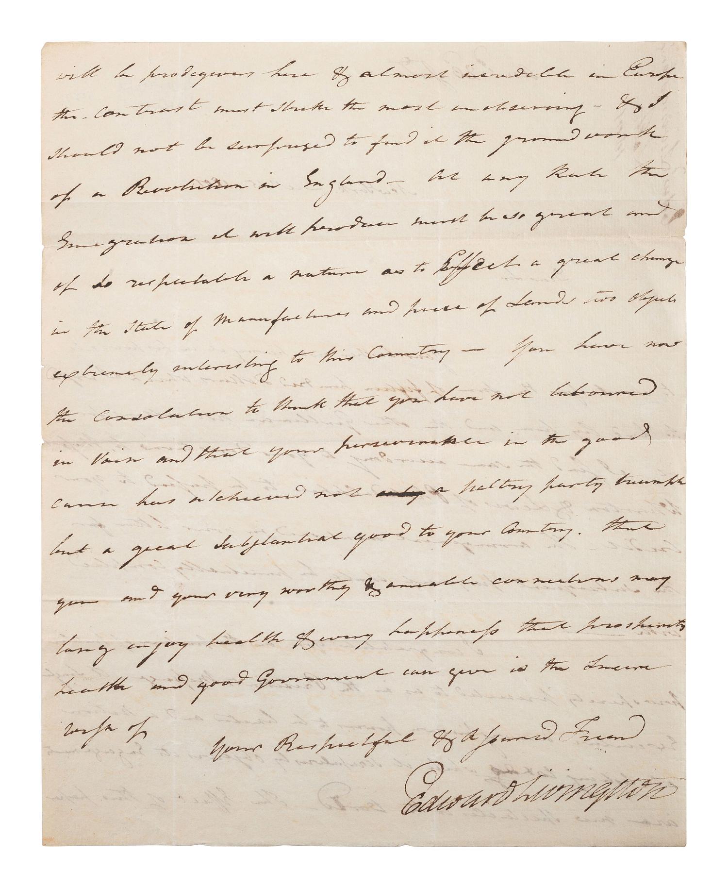 [POLITICS]. LIVINGSTON, Edward (1764-1836). ALS. New York, 15 December 1801.