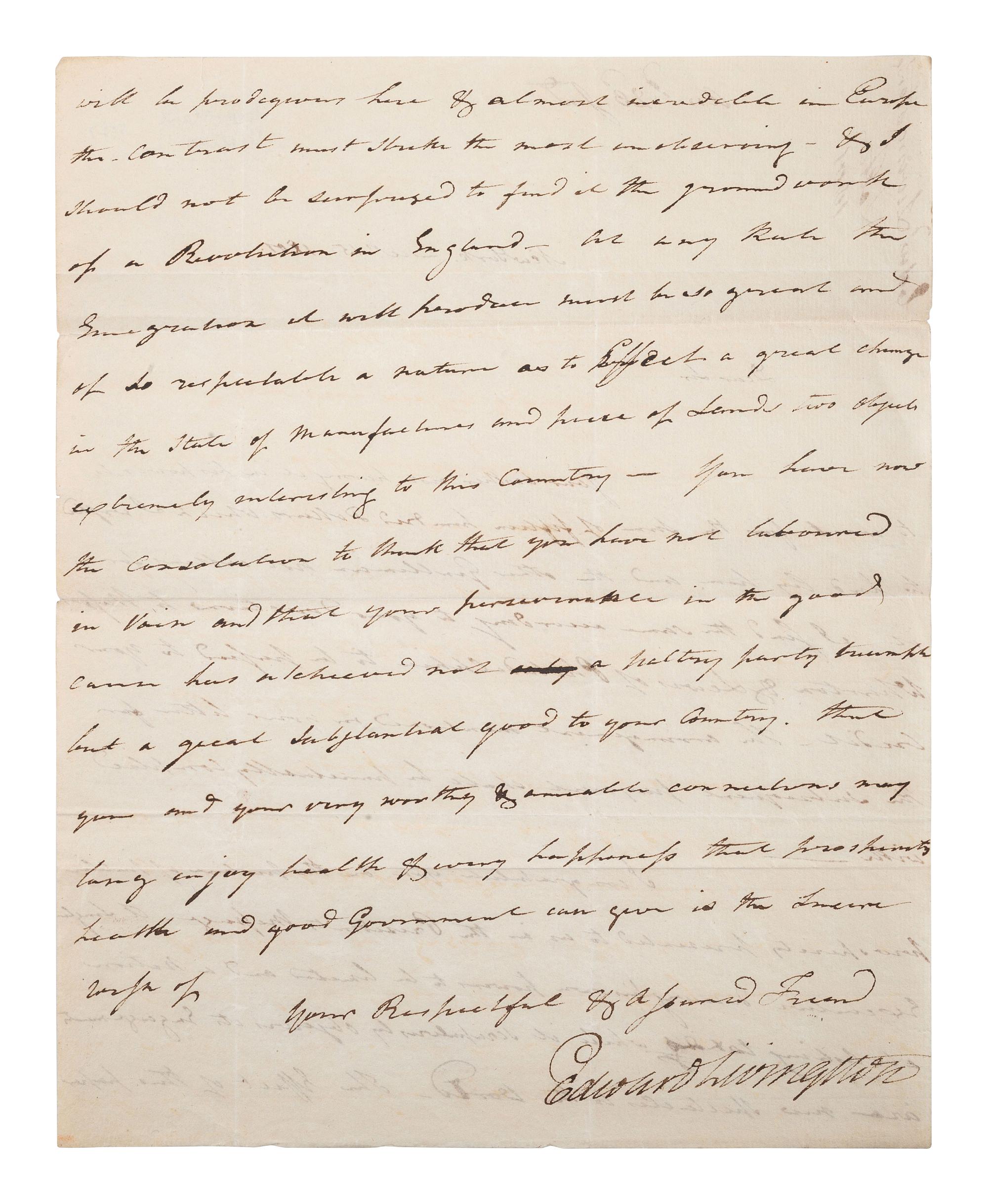 [POLITICS]. LIVINGSTON, Edward (1764-1836). ALS. New York, 15 December 1801.