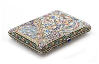 A Russian Enameled Silver Cigarette Case, Mark of Konstantin Skvortsov, Moscow, early 20th century, the case with polychrome floral, fo
