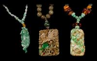 Three Chinese Jade, Jadeite and Hardstone Beaded Necklaces