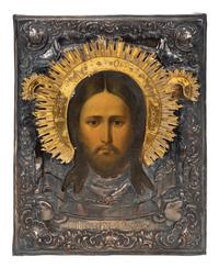 A Russian Parcel-Gilt Silver Oklad Icon