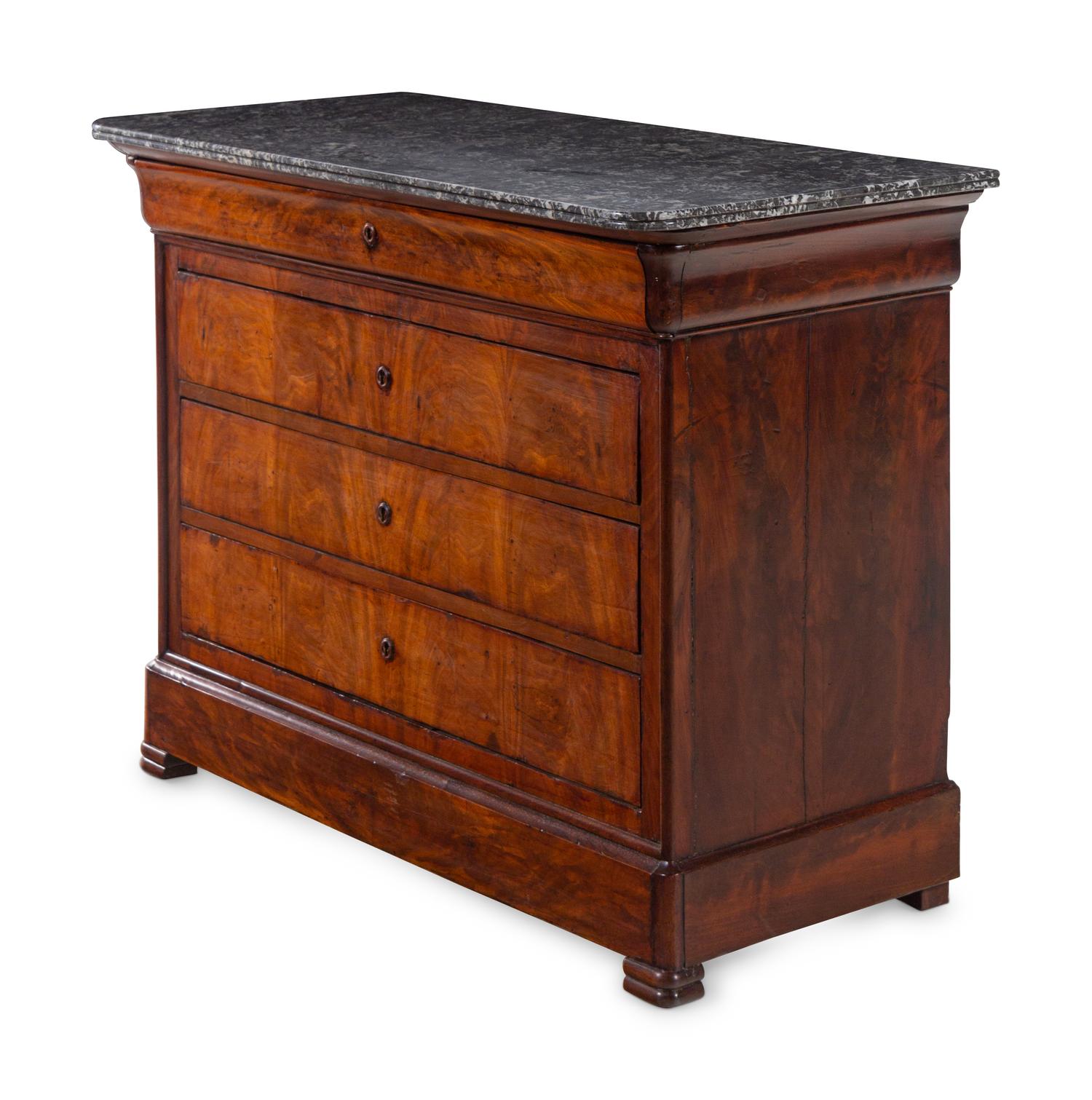 A Louis Philippe Walnut Marble-Top Chest of Drawers