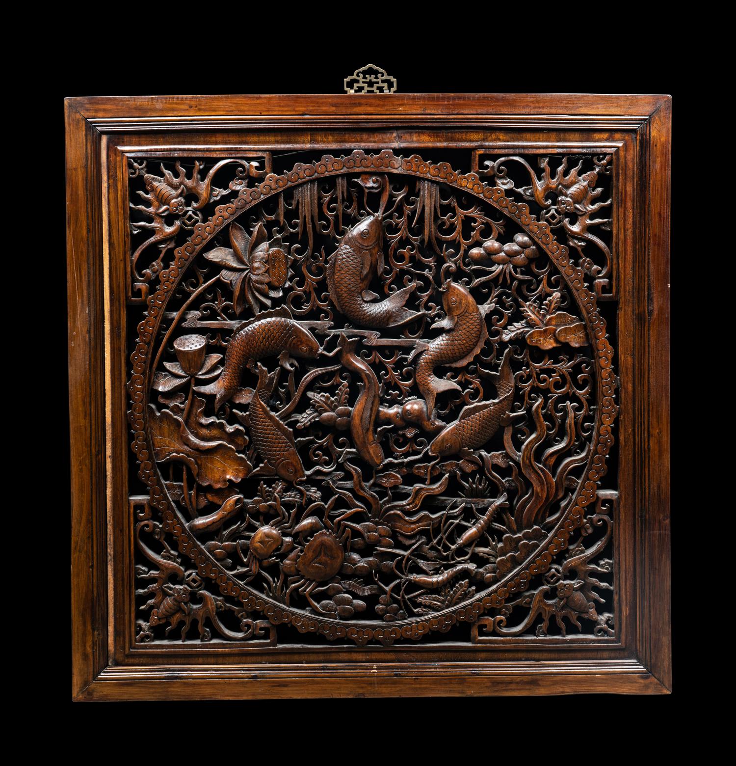 Two Chinese Carved Hardwood Panels
