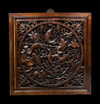 Two Chinese Carved Hardwood Panels