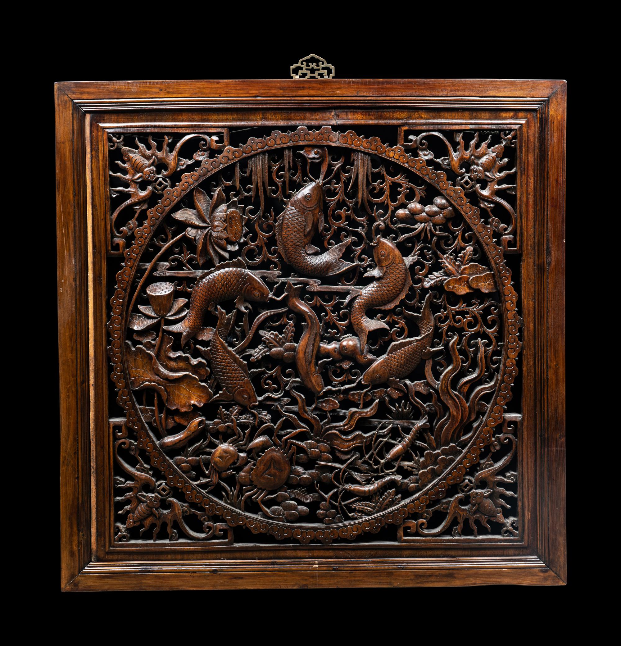 Two Chinese Carved Hardwood Panels