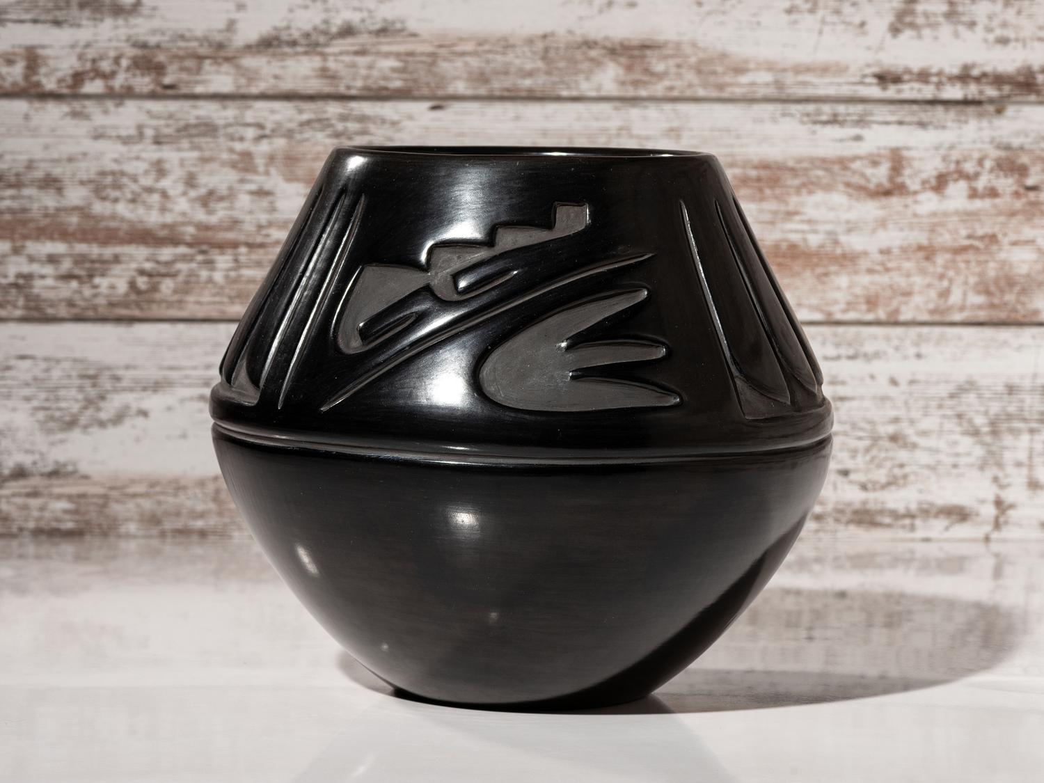 Carved Blackware Pottery Jar