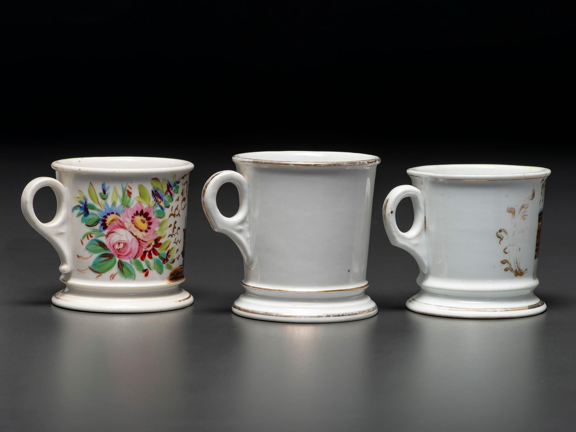 Three Railroad Worker's Porcelain Occupational Shaving Mugs