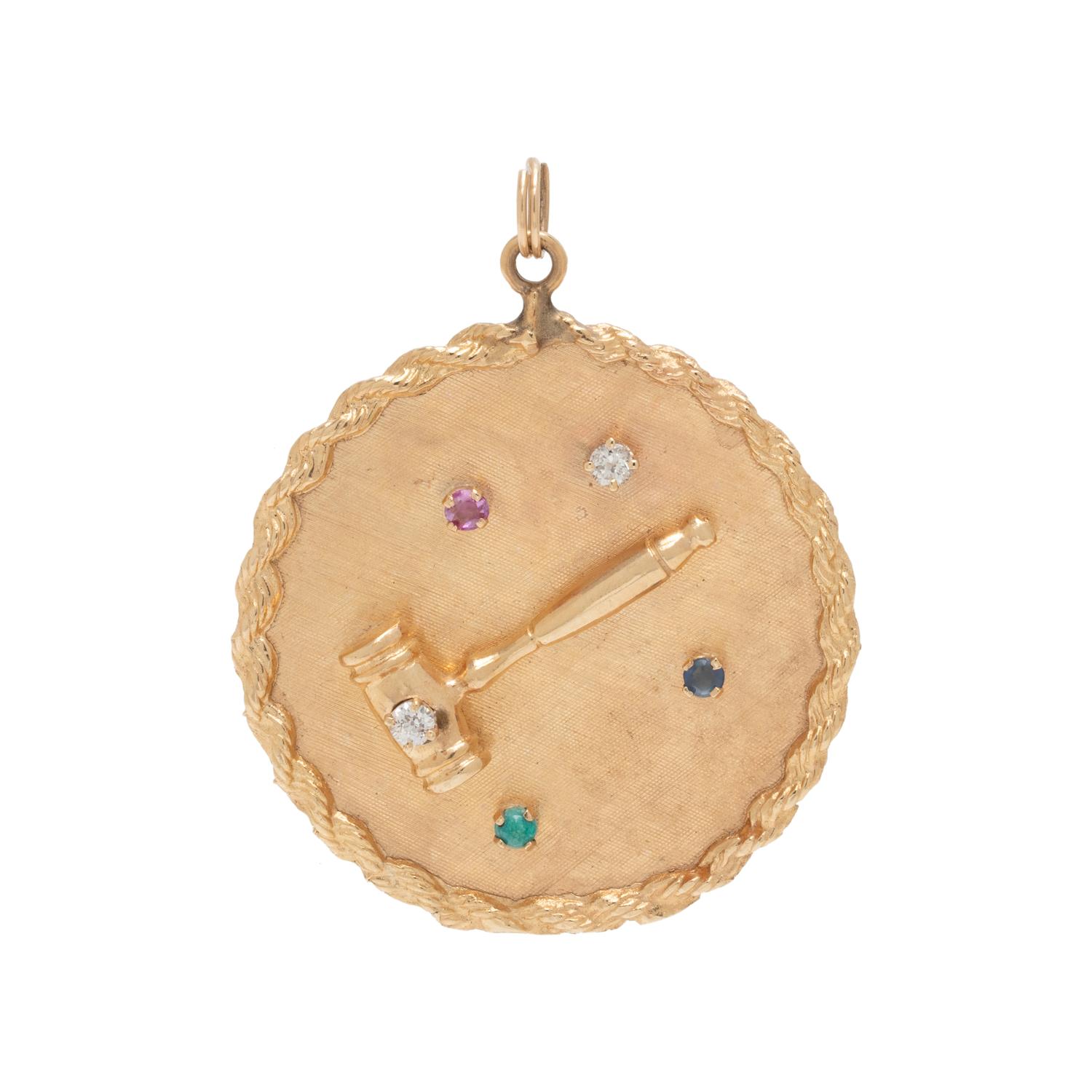 YELLOW GOLD, GEMSTONE AND DIAMOND GAVEL CHARM