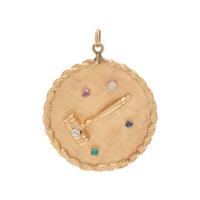 YELLOW GOLD, GEMSTONE AND DIAMOND GAVEL CHARM