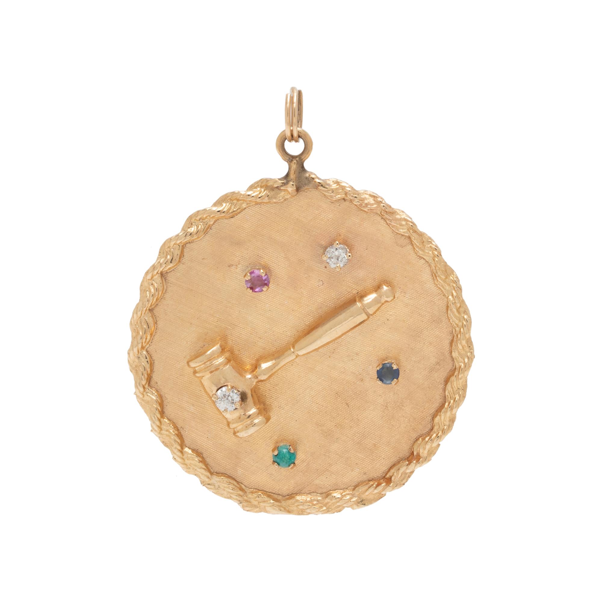YELLOW GOLD, GEMSTONE AND DIAMOND GAVEL CHARM