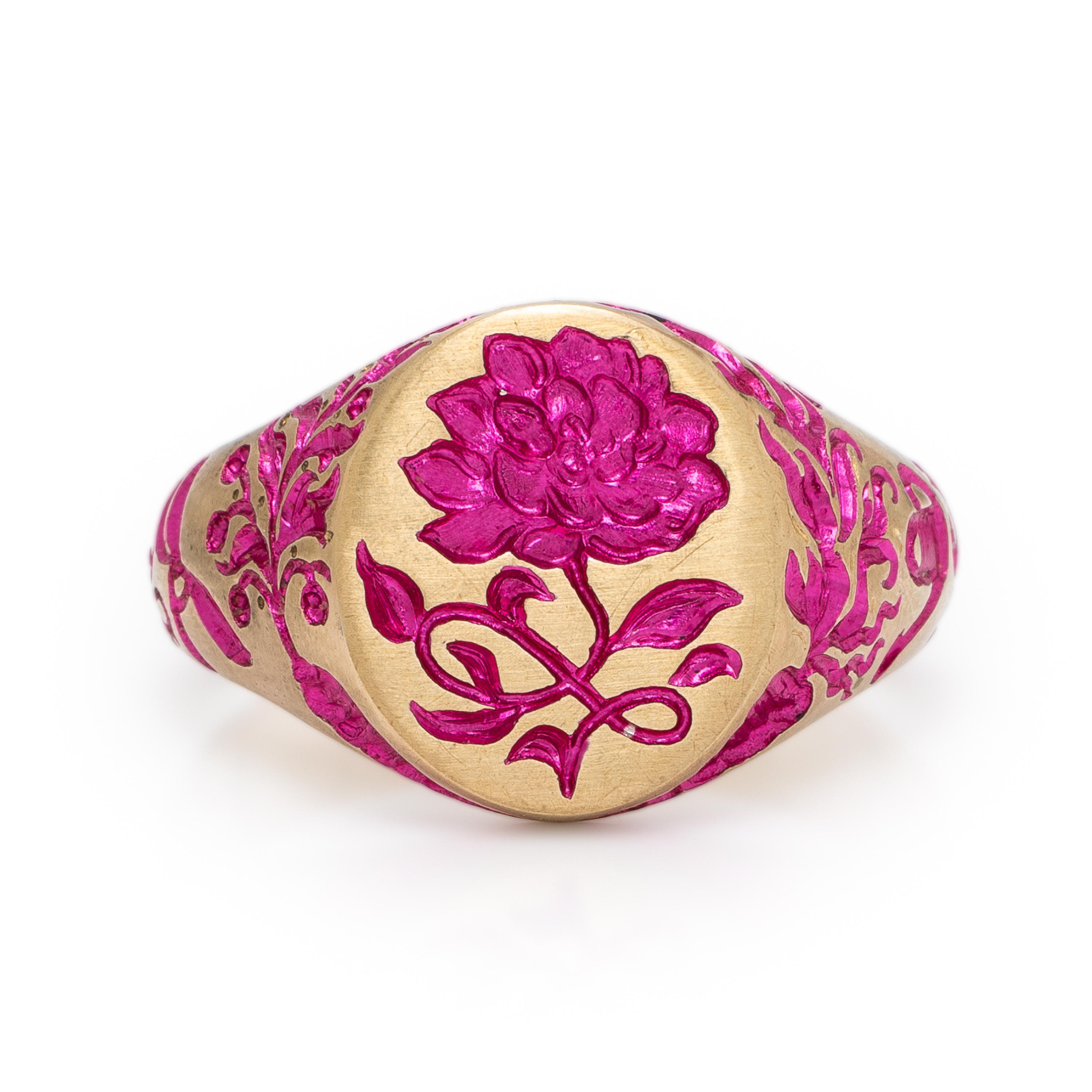 Castro Smith, 'Peony', Low Karat Yellow Gold and Ceramic Peony Ring