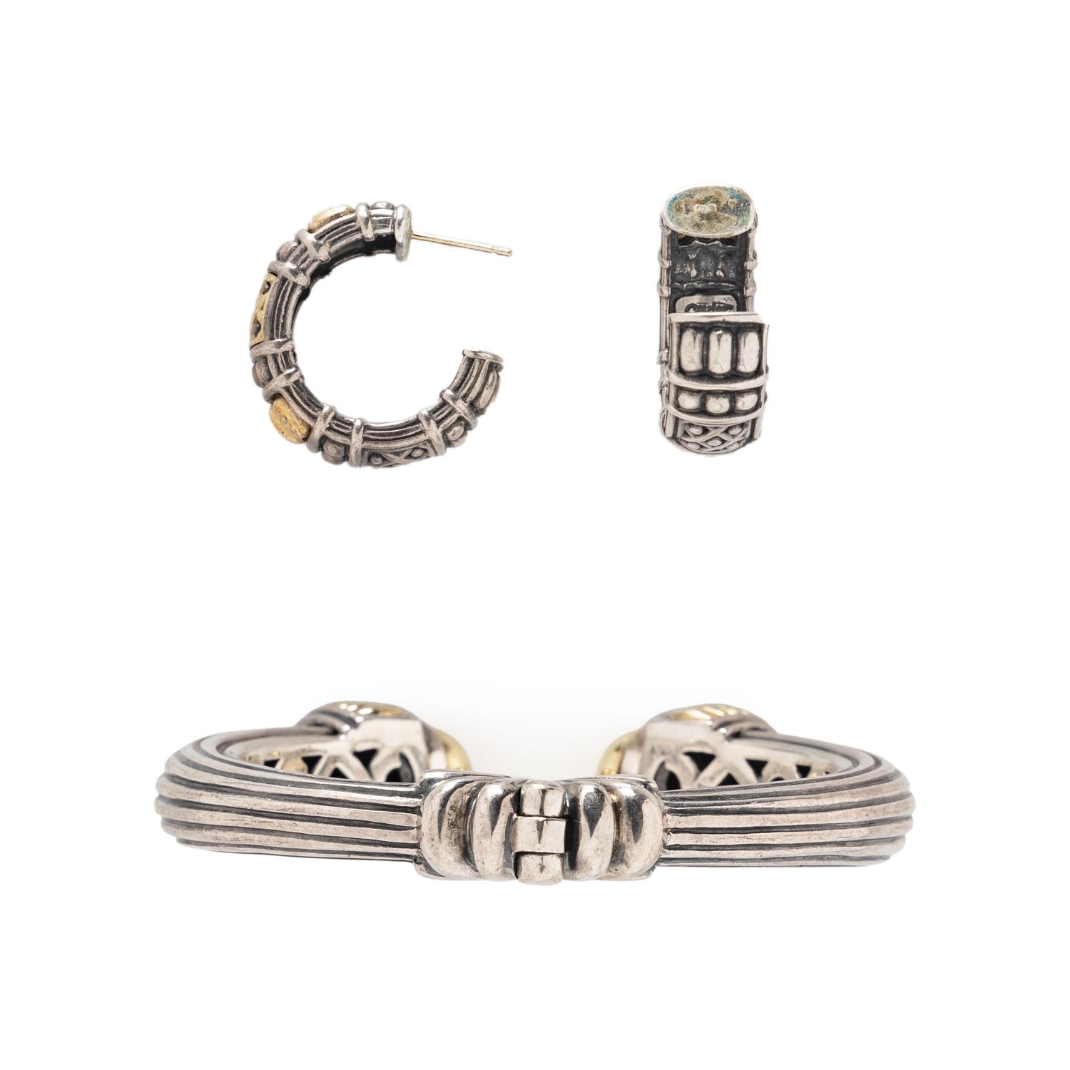 LAGOS, STERLING SILVER AND YELLOW GOLD 'CAVIAR' JEWELRY SUITE
