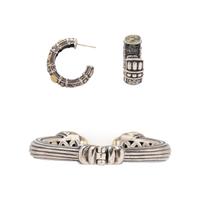 LAGOS, STERLING SILVER AND YELLOW GOLD 'CAVIAR' JEWELRY SUITE