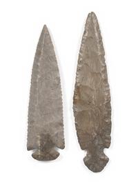 A Hornstone St. Charles Dovetail AND Ovoid Knife, with Restored Bases