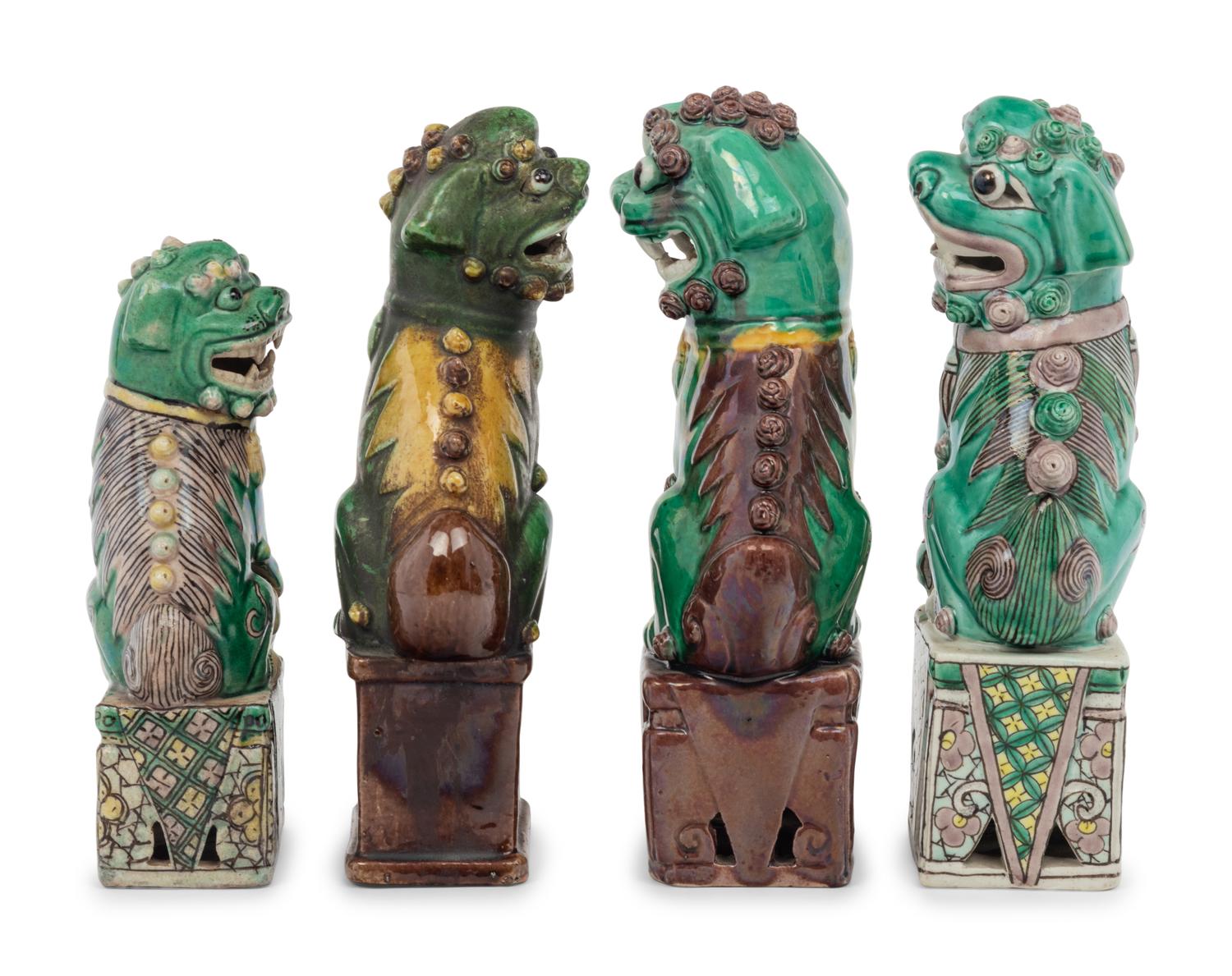 Six Chinese Famille Verte Porcelain Figures of Fu Lions