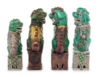 Six Chinese Famille Verte Porcelain Figures of Fu Lions